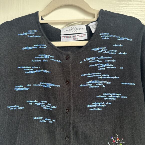Vintage Marisa Christina Cardigan Sweater Christmas Collection 2003 Size L Black - Picture 4 of 7